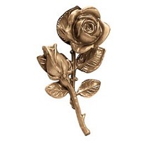 Targa ramo con rosa fiorita 10x20cm Applicazione per lapide in bronzo 55016