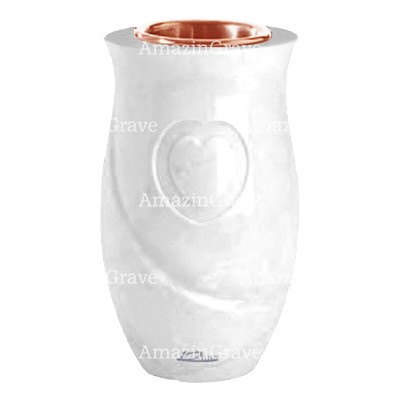 Vaso portafiori Cuore 20cm - In marmo Bianco puro, interno in rame