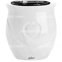 Flowers pot Cuore 19cm - 7,5in In Pure white marble, plastic inner