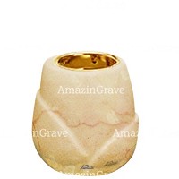 Base per lampada votiva Liberti 10cm In marmo di Botticino, con ghiera a incasso dorata