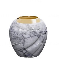 Base per lampada votiva Soave 10cm In marmo di Carrara, con ghiera in acciaio dorata