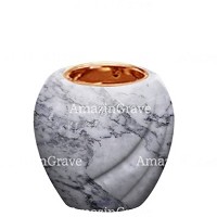 Base pour lampe funéraire Soave 10cm En marbre Carrara, avec griffe cuivre à encastré