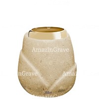 Base per lampada votiva Liberti 10cm In marmo di Trani, con ghiera in acciaio dorata