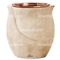 Flowers pot Gondola 19cm - 7,5in In Travertino marble, copper inner