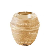 Base for grave lamp Chordé 10cm - 4in In Travertino marble, with golden steel ferrule