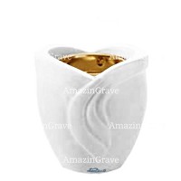 Base for grave lamp Gres 10cm - 4in In Pure white marble, with recessed golden ferrule