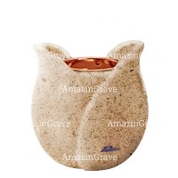 Base for grave lamp Tulipano 10cm - 4in In Calizia marble, with recessed copper ferrule