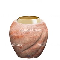 Base per lampada votiva Soave 10cm In marmo Rosa Portogallo, con ghiera in acciaio dorata