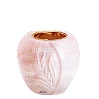 Base pour lampe funéraire Spiga 10cm En marbre Rose Portugal, avec griffe cuivre à encastré