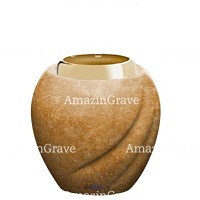 Base de lámpara votiva Soave 10cm En marmol Travertino, con casquillo de acero dorado