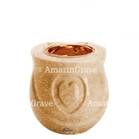 Base for grave lamp Cuore 10cm - 4in In Travertino marble, with recessed copper ferrule