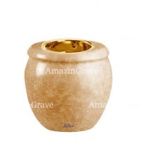 Base per lampada votiva Amphòra 10cm In marmo Travertino, con ghiera a incasso dorata