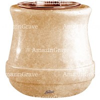 Flowers pot Calyx 19cm - 7,5in In Travertino marble, copper inner