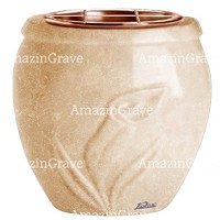 Flowers pot Calla 19cm - 7,5in In Travertino marble, copper inner