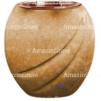 Jardinière Soave 19cm En marbre Travertino, intérieur cuivre