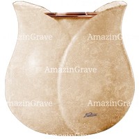 Macetero para flores Tulipano 19cm En marmol Travertino, interior en cobre