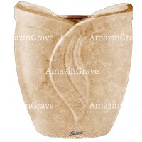 Macetero para flores Gres 19cm En marmol Travertino, interior en cobre