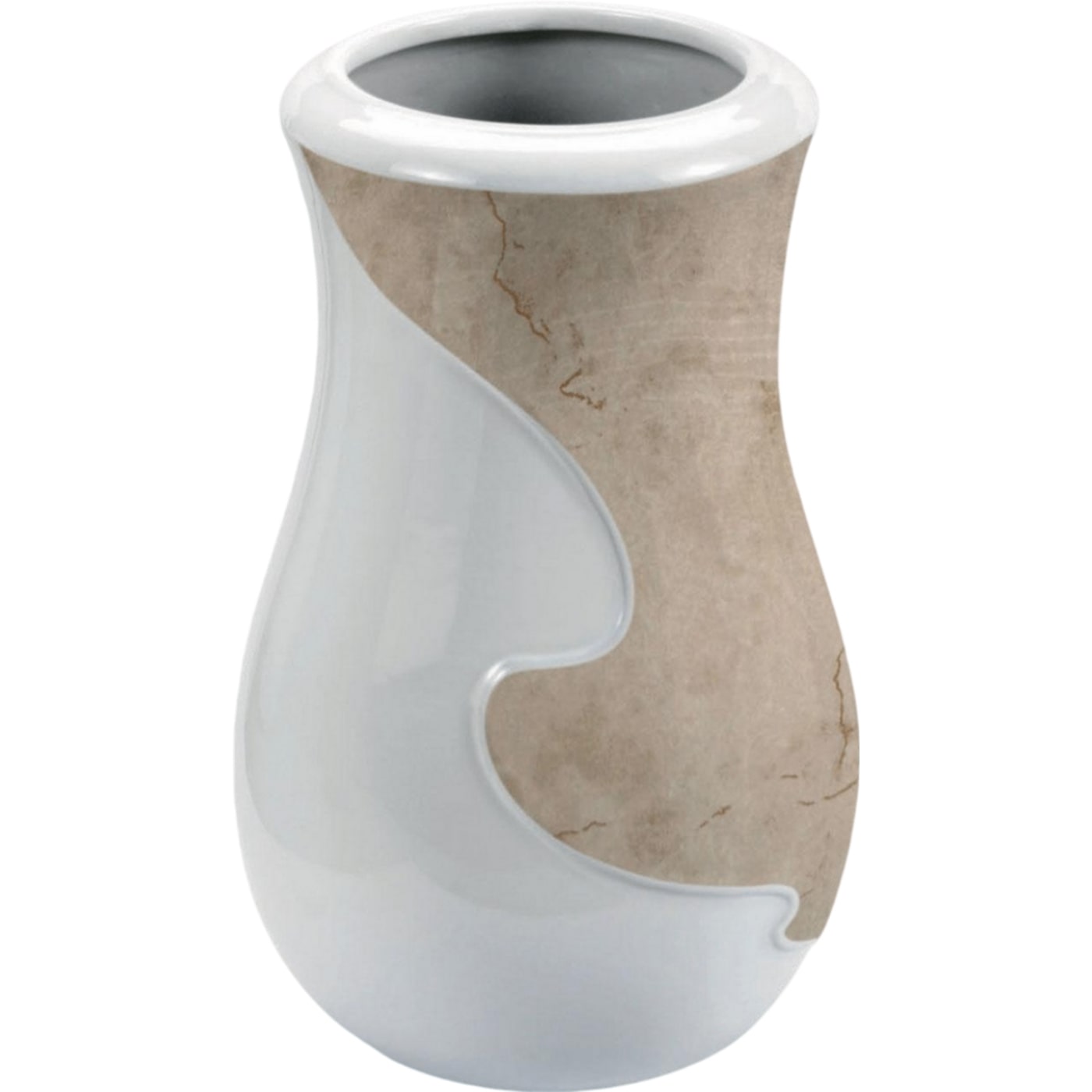 Grave vase Anna botticino 21x13cm - 8.3x5.1in In white porcelain with botticino decoration, ground attached ANN134T/BOTT