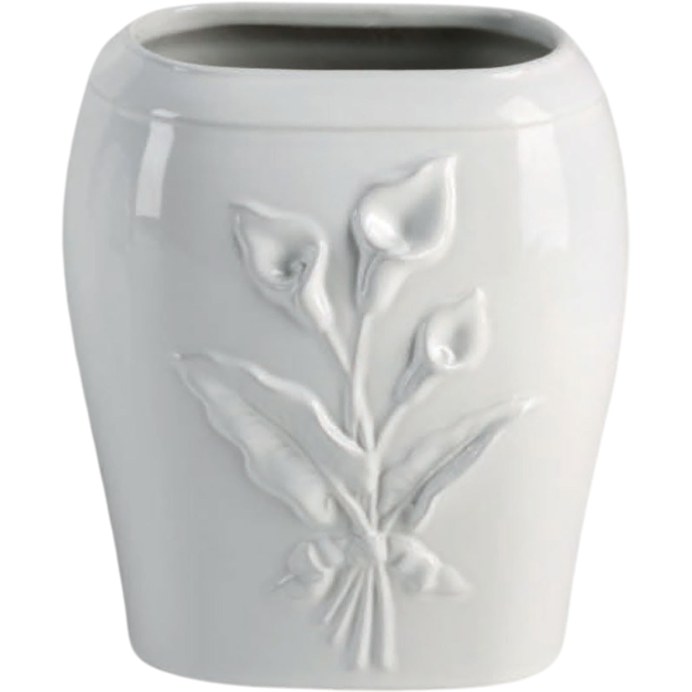 Rectangular grave vase Calla 19x17cm - 7.5x6.7in In white porcelain, wall attached CAL160P