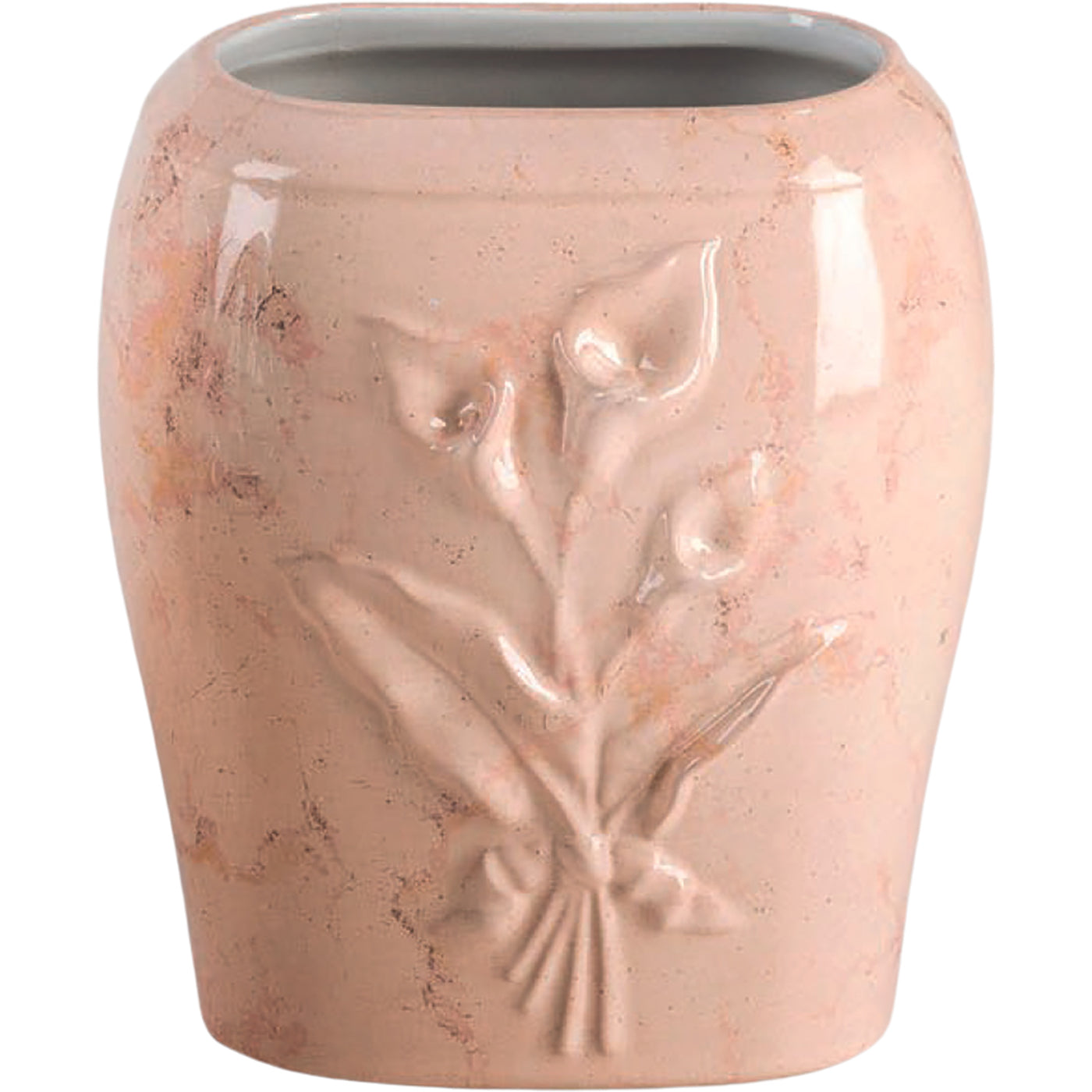 Rectangular grave vase Calla botticino 19x17cm - 7.5x6.7in In white porcelain with botticino decoration, ground attached CAL160T/BOTT