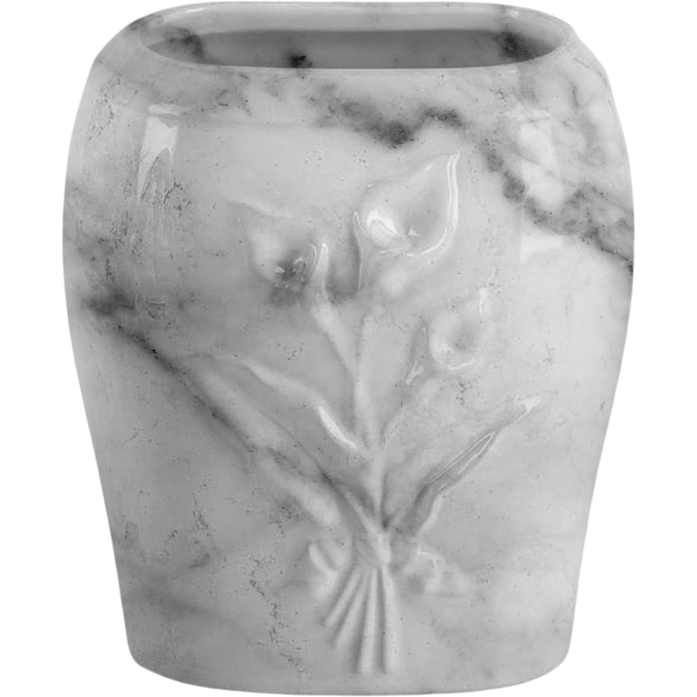 Rectangular grave vase Calla carrara 19x17cm - 7.5x6.7in In white porcelain with carrara decoration, ground attached CAL160T/CARR
