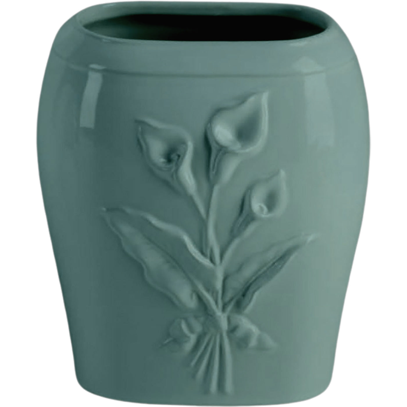 Rectangular grave vase Calla green 19x17cm - 7.5x6.7in In green porcelain, ground attached CAL160T/V