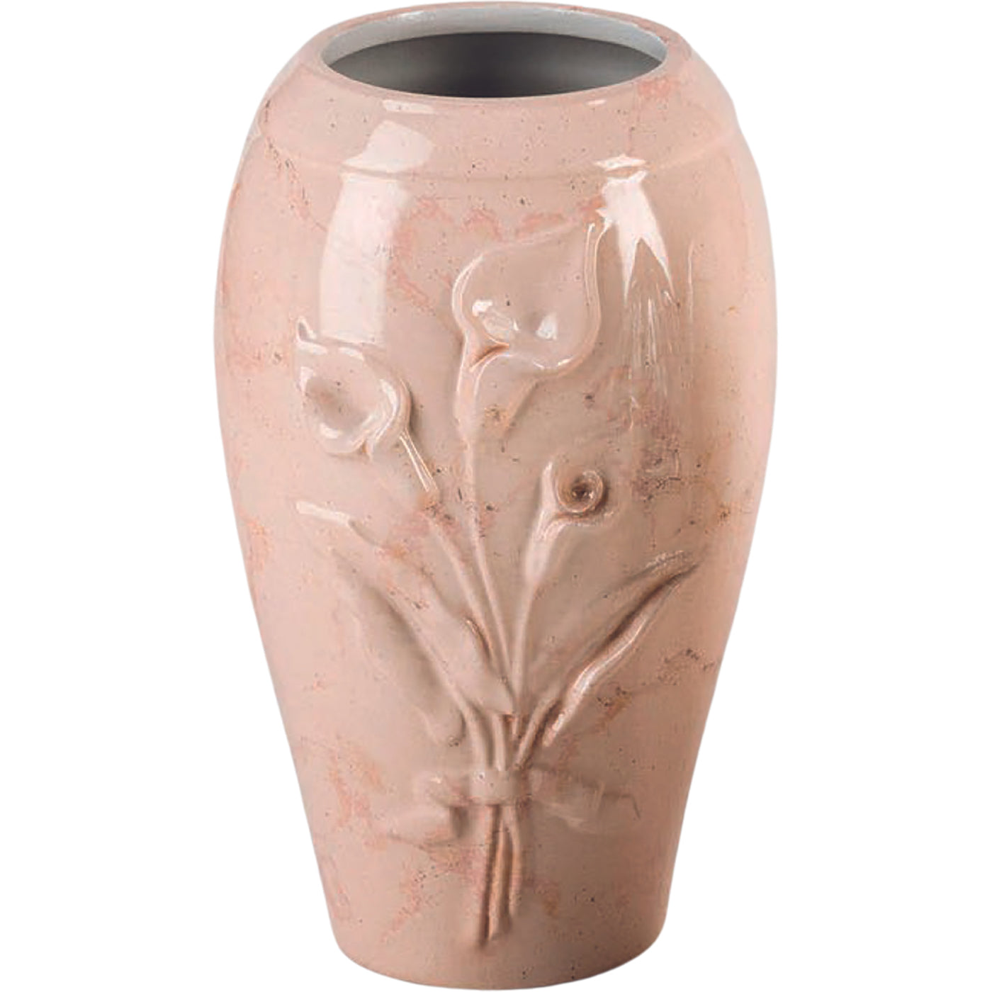 Grave vase Calla botticino 21x13cm - 8.3x5.1in In white porcelain with botticino decoration, ground attached CAL162P/BOTT