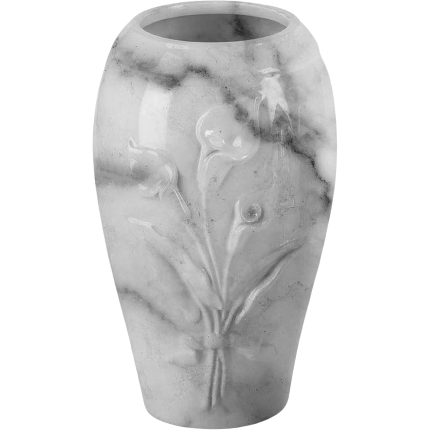 Grave vase Calla carrara 21x13cm - 8.3x5.1in In white porcelain with carrara decoration, ground attached CAL162P/CARR