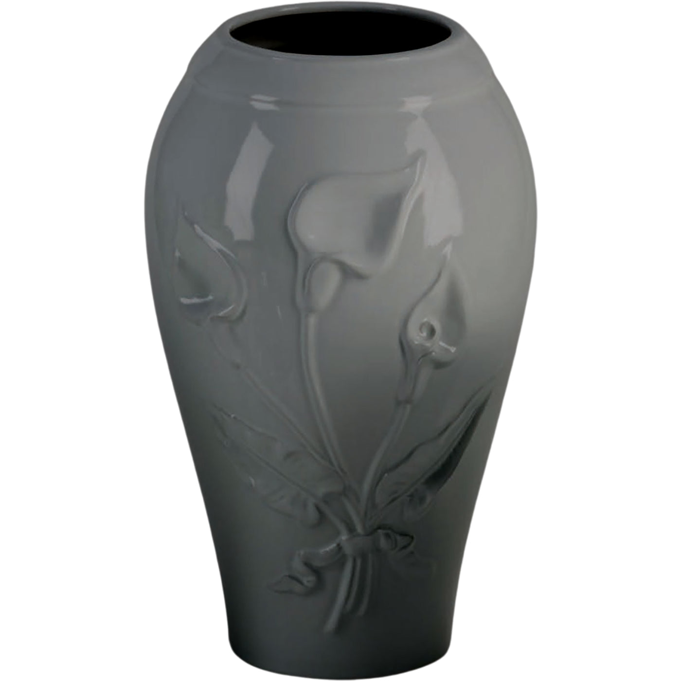 Grave vase Calla gray 21x13cm - 8.3x5.1in In gray porcelain, ground attached CAL162P/G