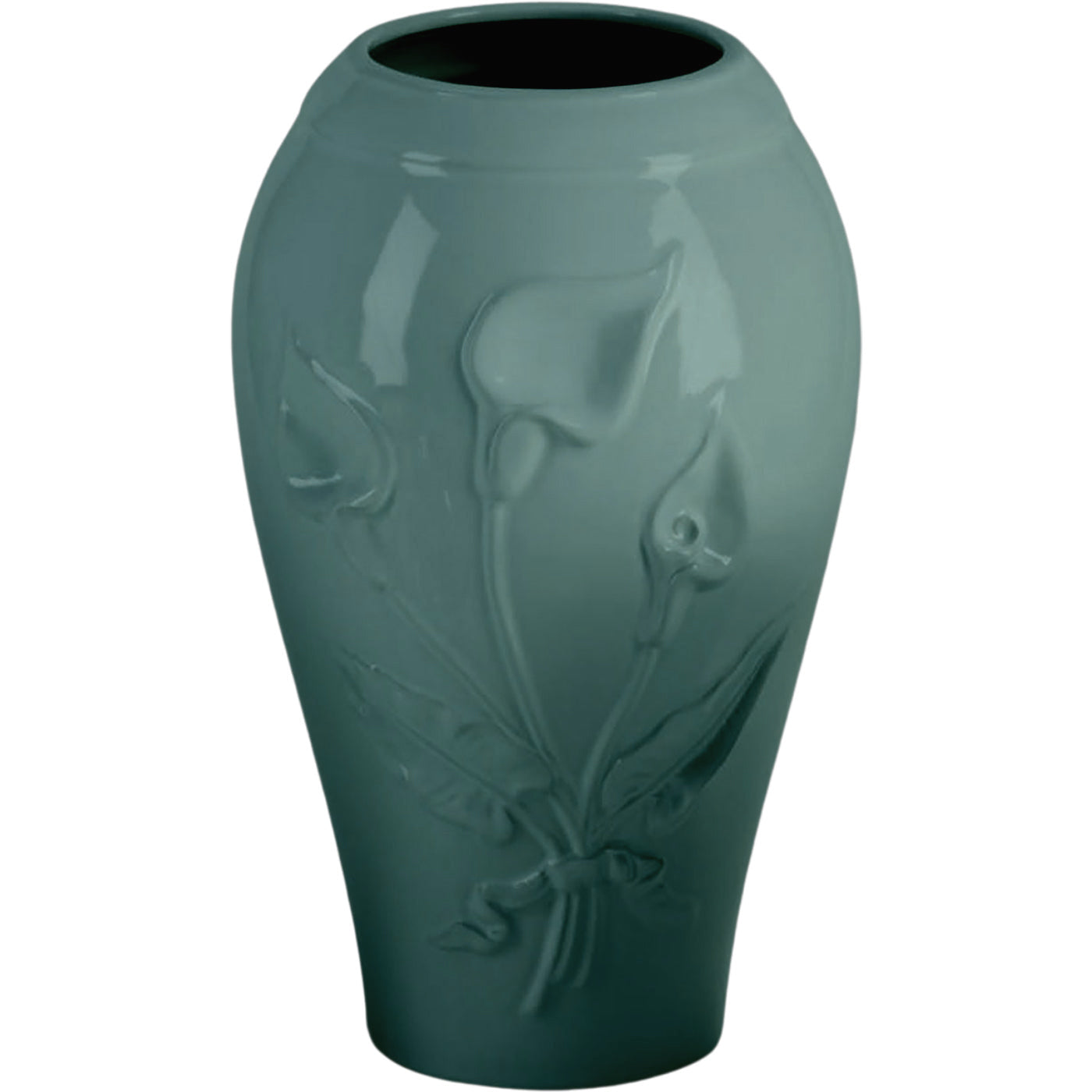 Grave vase Calla green 21x13cm - 8.3x5.1in In green porcelain, ground attached CAL162P/V
