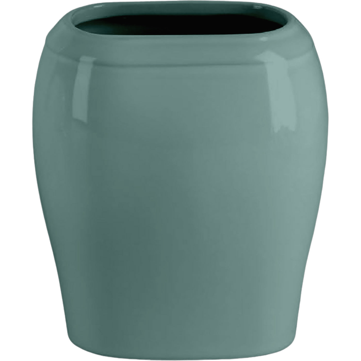 Rectangular grave vase Liscia green 19x17cm - 7.5x6.7in In green porcelain, ground attached LI142T/V