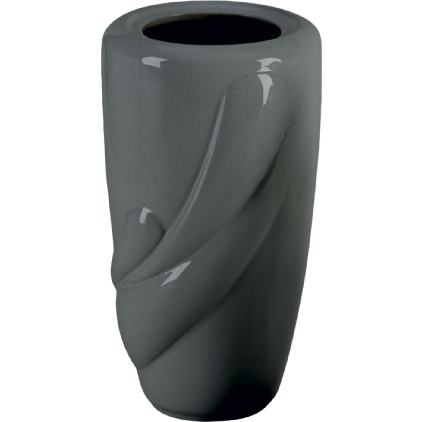 Grave vase Life gray 21x13cm - 8.3x5.1in In gray porcelain, ground attached LIF154T/G