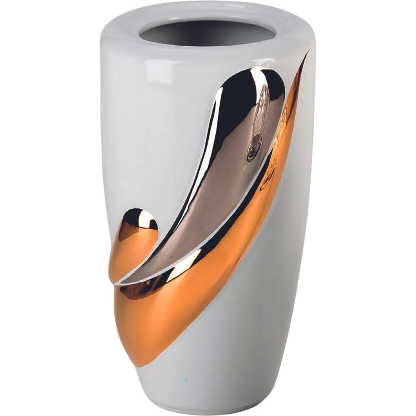 Grave vase Life gold 21x13cm - 8.3x5.1in In white porcelain with gold decoration, ground attached LIF154T/ORO