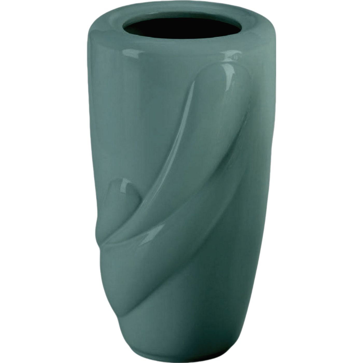 Grave vase Life green 21x13cm - 8.3x5.1in In green porcelain, ground attached LIF154T/V