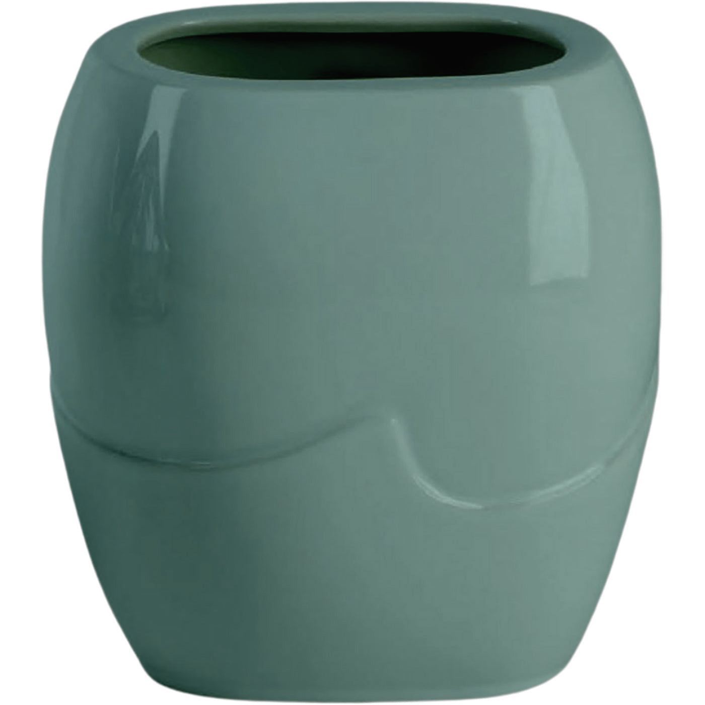 Rectangular grave vase Onda green 19x17cm - 7.5x6.7in In green porcelain, ground attached ON166T/V