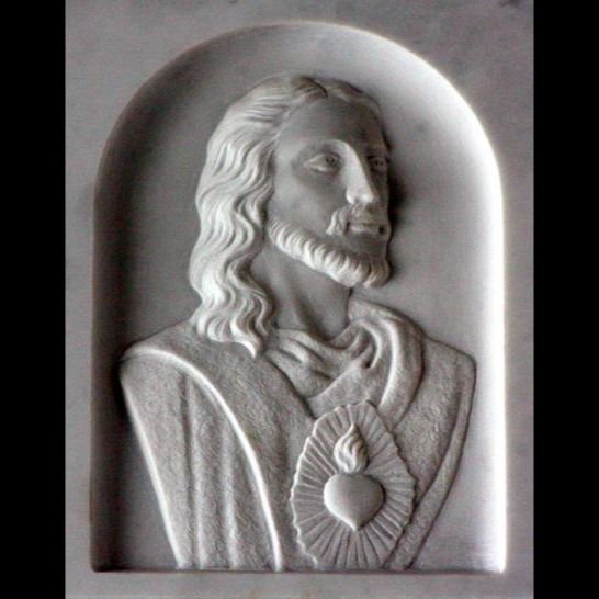 Bajorrelieve de medio busto de Cristo con el Sagrado Corazón En mármol de Carrara, personalizable ART18