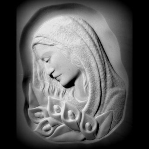 Bas-relief of the Madonna in profile with calla lilies In Carrara marble, customizable ART28