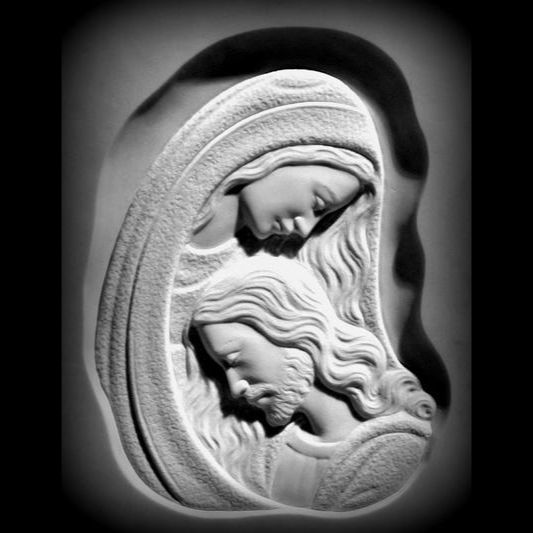 Basrelief Unserer Lieben Frau der Schmerzen und Christus Aus Carrara-Marmor, personalisierbar ART37