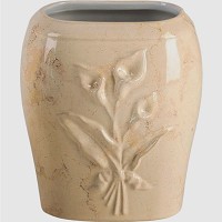 Rectangular grave vase Calla botticino 19x17cm - 7.5x6.7in In white porcelain with botticino decoration, ground attached CAL160T/BOTT